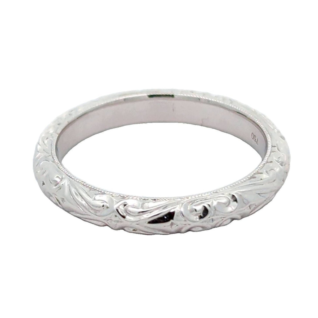 18Ct White Gold Hand Engraved Wedder