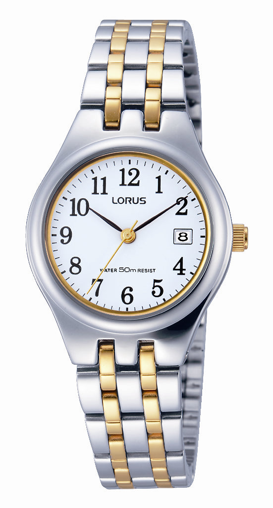 Ladies Lorus, Two Tone, White Dial, Date, 50m