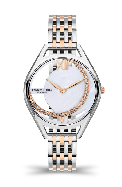 Kenneth Cole Ladies 2Tone MOP Dial Gem Set 34mm