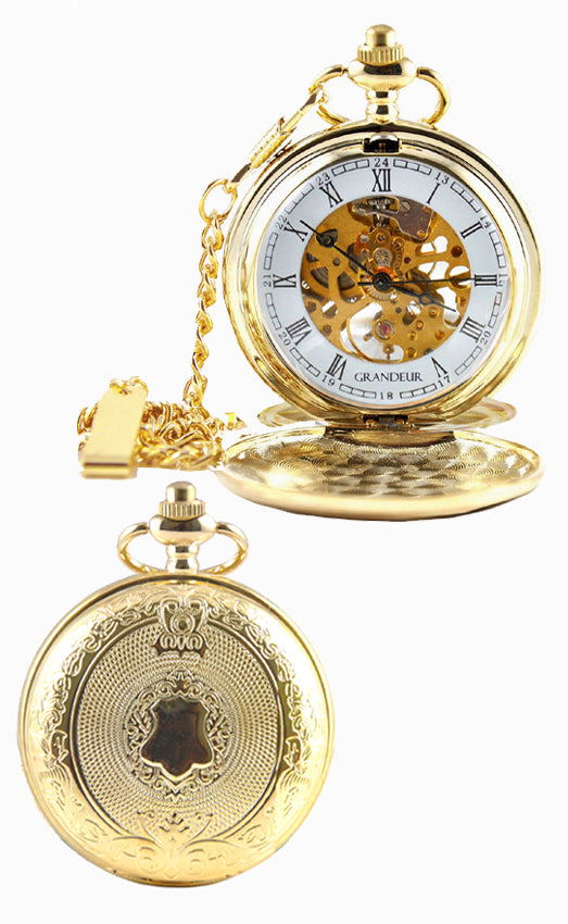GOLD SKELETON POCKET WATCH