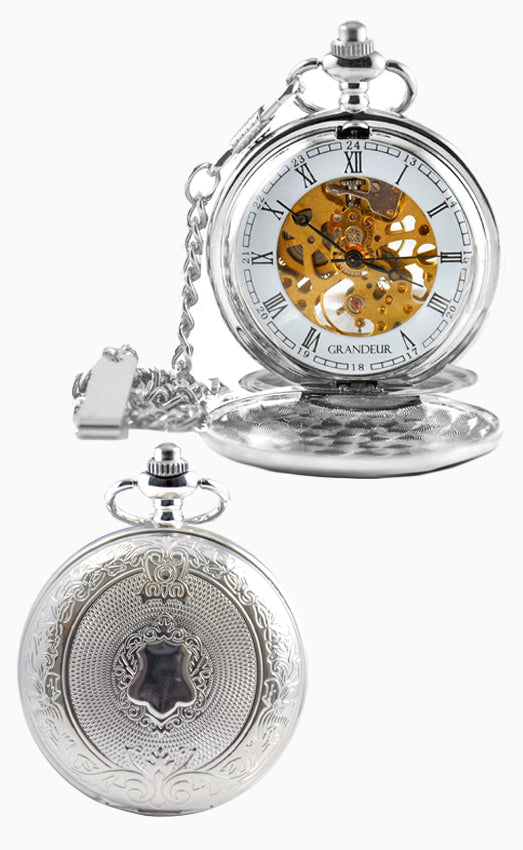 SILVER SKELETON POCKET WATCH