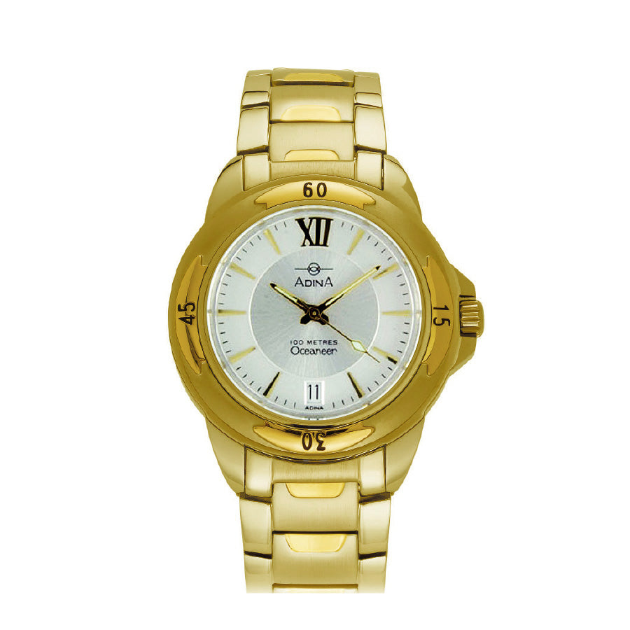 ADINA GENTS 100M OCEANEER G/P WHITE INDEX B/LET SAPH GLASS DATE AT 6