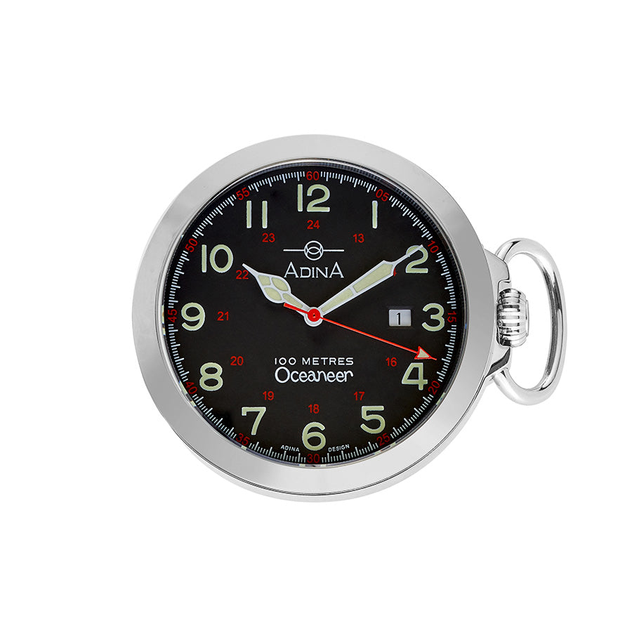 GENTS ADINA 100M ST ST POCKET WATCH BLACK F/FIG