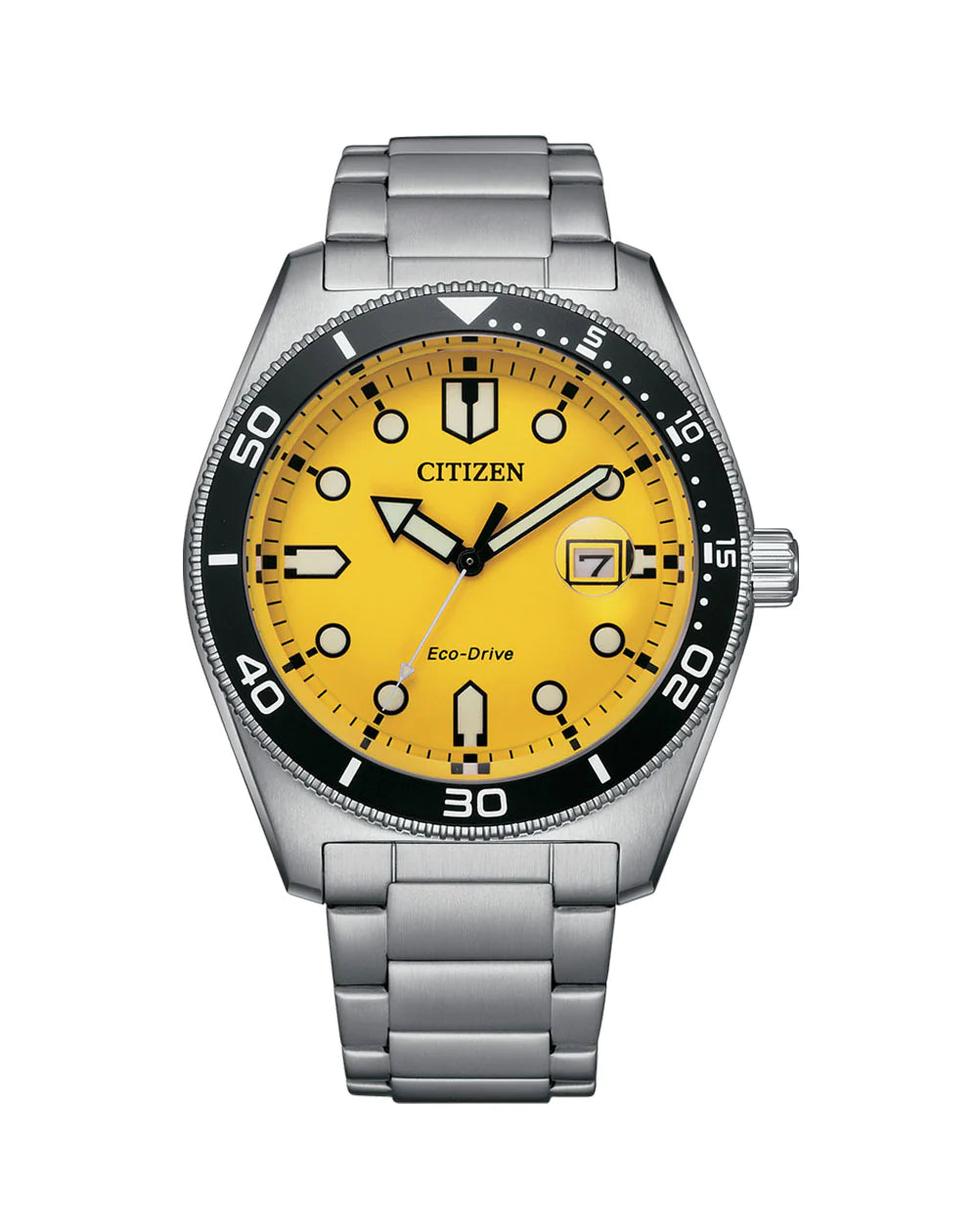 Gents Citizen Eco Drive 100M WR Yellow Dial Date