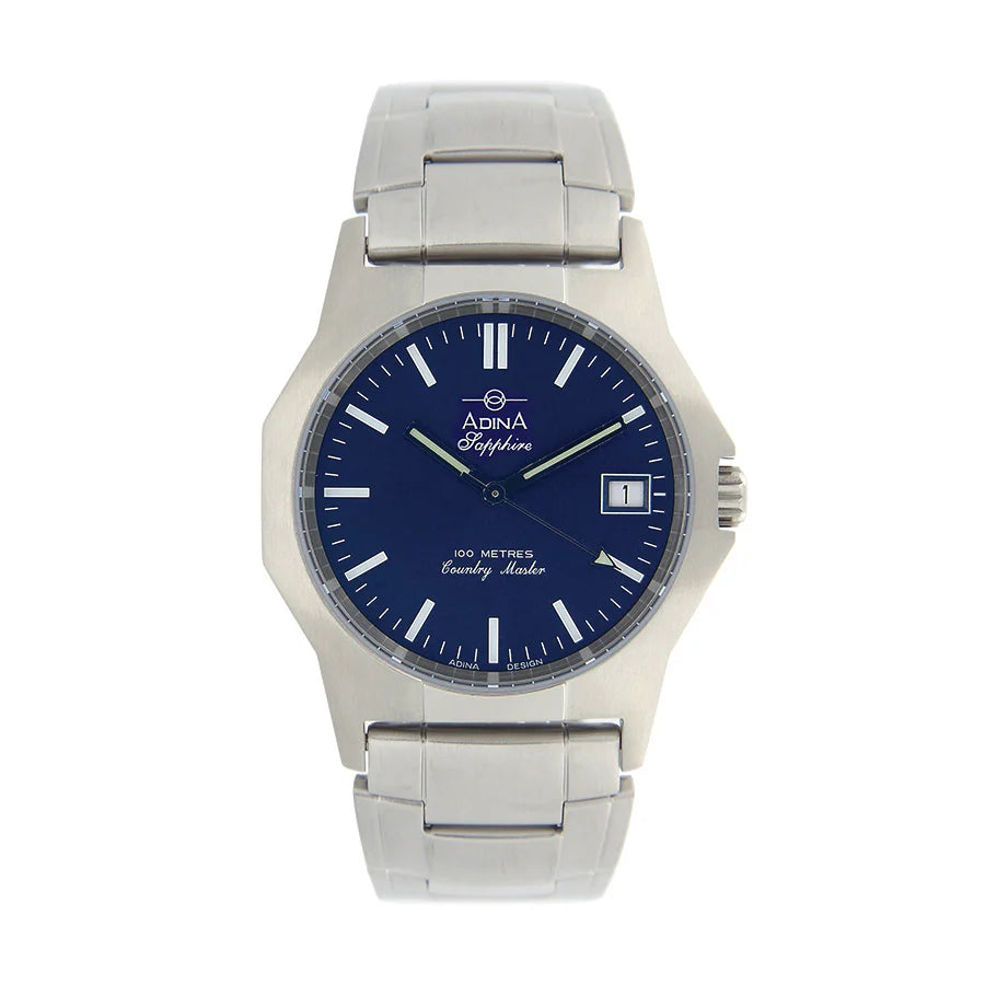 ADINA GENTS 100M COUNTRY MASTER SAPPHIRE GLASS ST ST BLUE INDEX