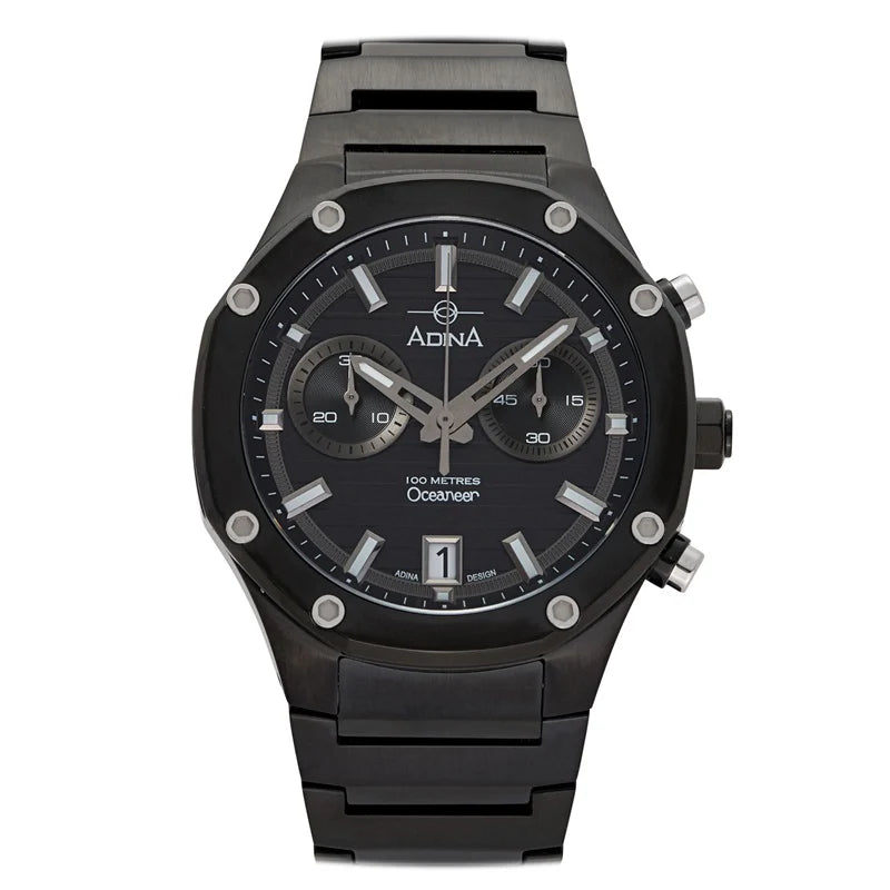 GENTS ADINA CHRONOGRAPH 100M OCEANEER BLACK CASE BLACK DIAL B/LET