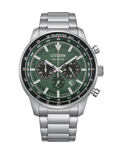 GENTS CITIZEN ST ST ECO DRIVE CHRONO GREEN DIAL 100M