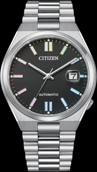 GENTS CITIZEN ST ST AUTO 50M BLACK DIAL MULTI COLOURED INDEX