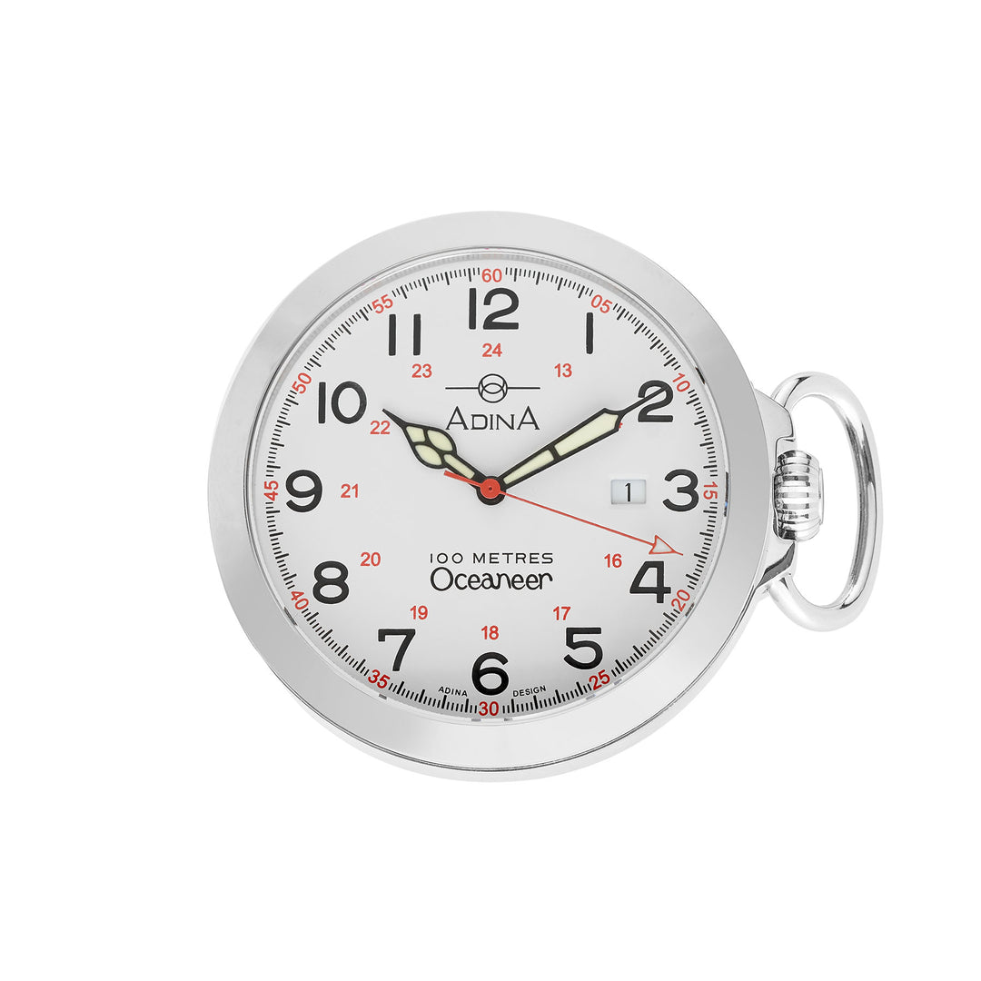 GENTS ADINA 100M ST ST POCKET WATCH SAPH WHITE F/FIG