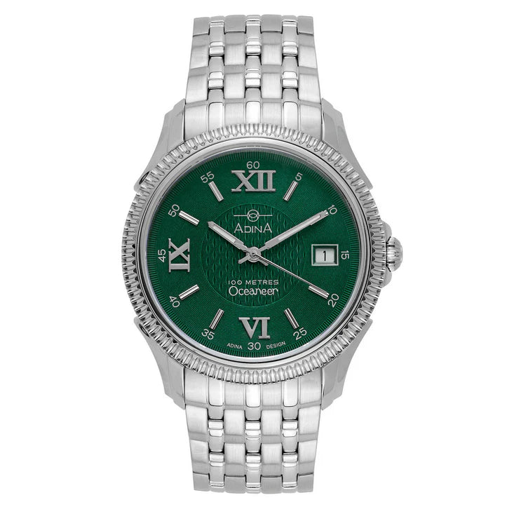 GENTS ADINA OCEANEER 38MM ST ST GREEN INDEX