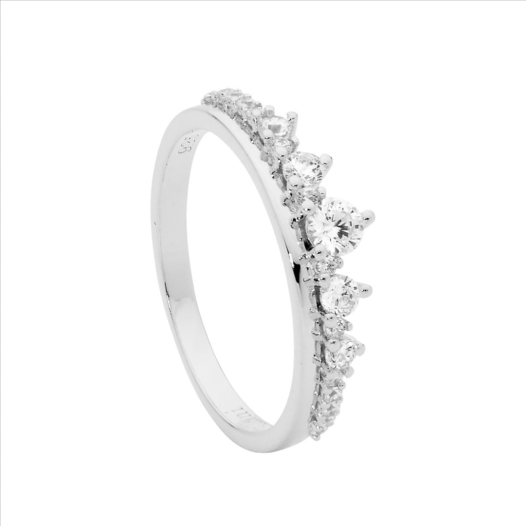 Sterling Silver plain band ring, gradual CZ