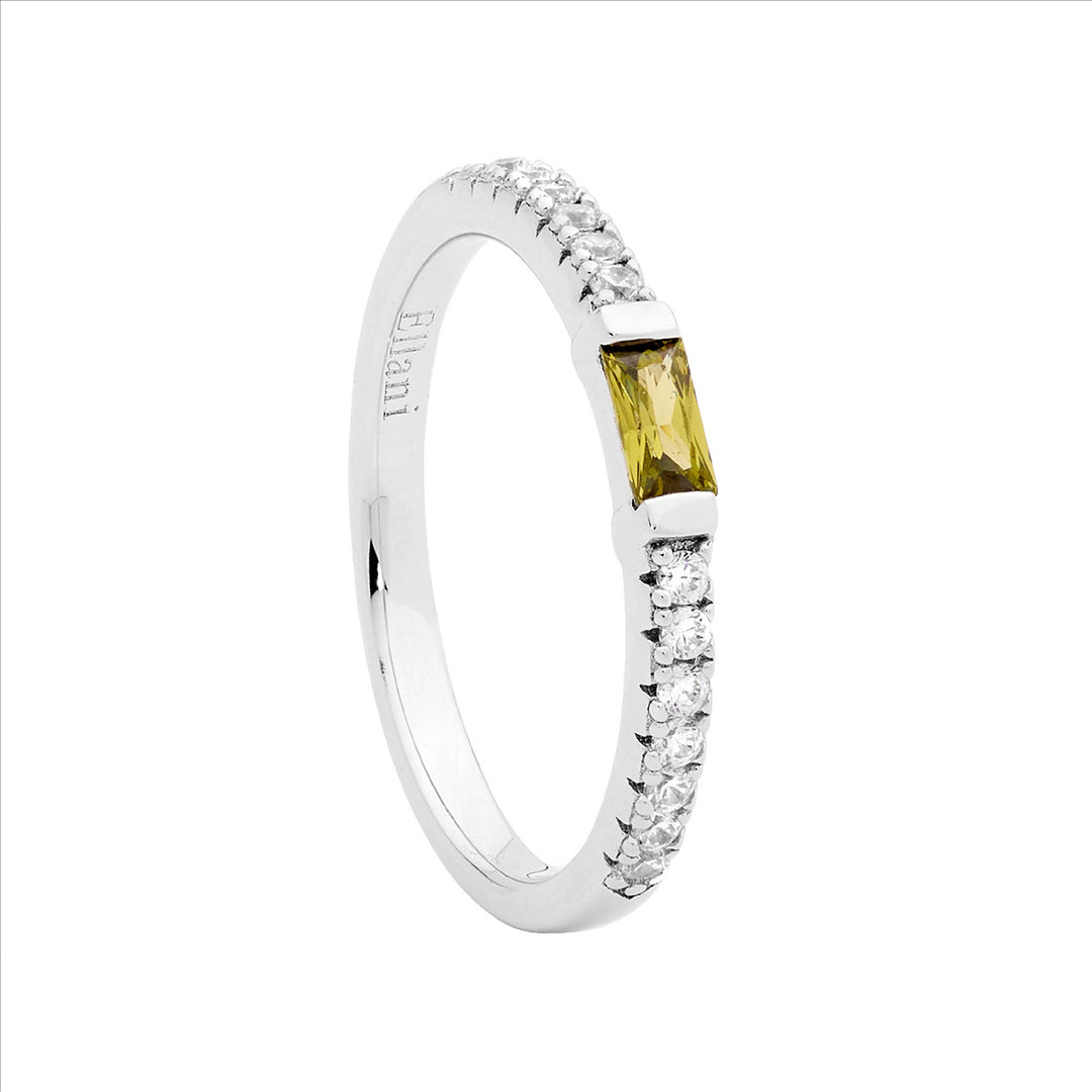 SS wh cz band w/ peridot baguette cz ring