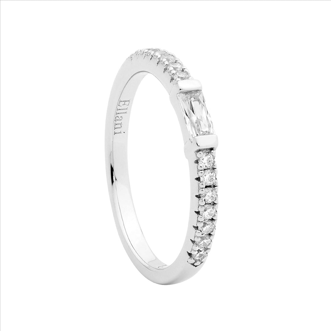 SS wh cz band w/ wh baguette cz ring