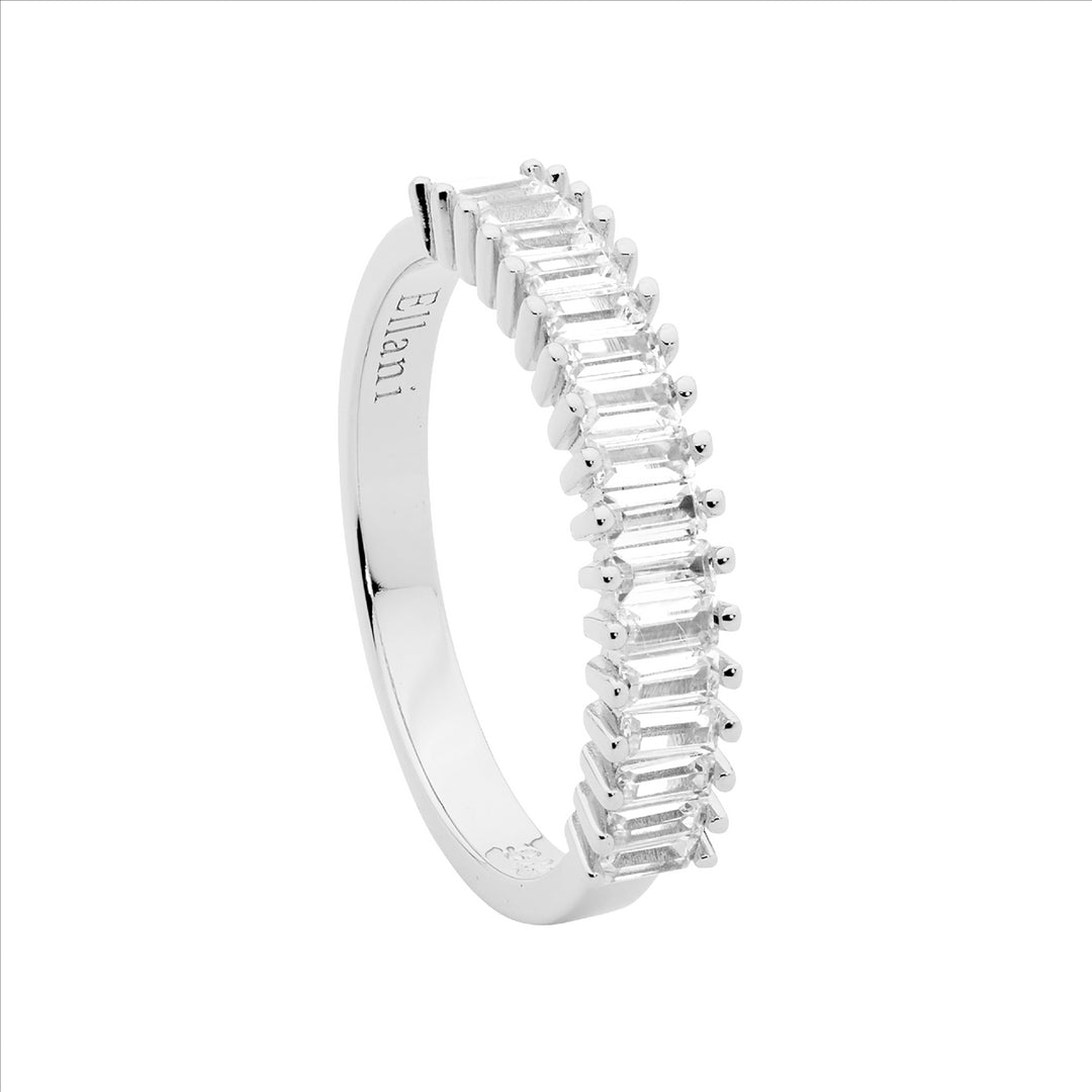 SS WH CZ claw set Baguette Ring