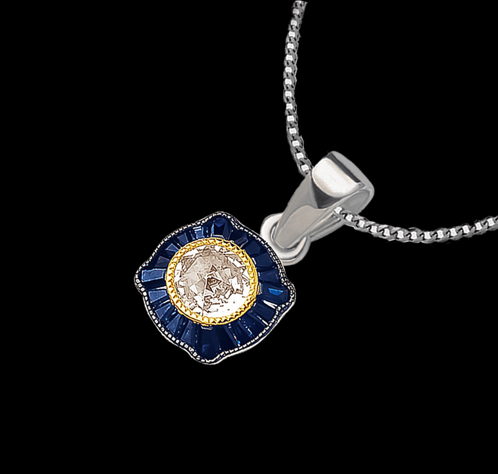 Sterling Silver Created Sapphire & Cubic Zirconia Pendant