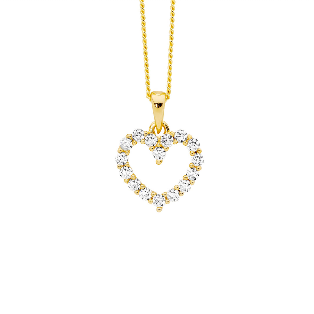 SS wh cz 11mm open heart pendant w/gold plating