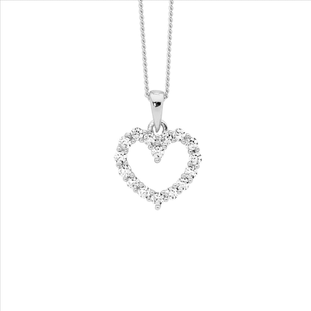 SS WH CZ 11mm Open Heart Pendant