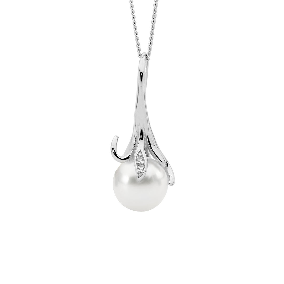 SS WH CZ w/ Freshwater Pearl Pendant