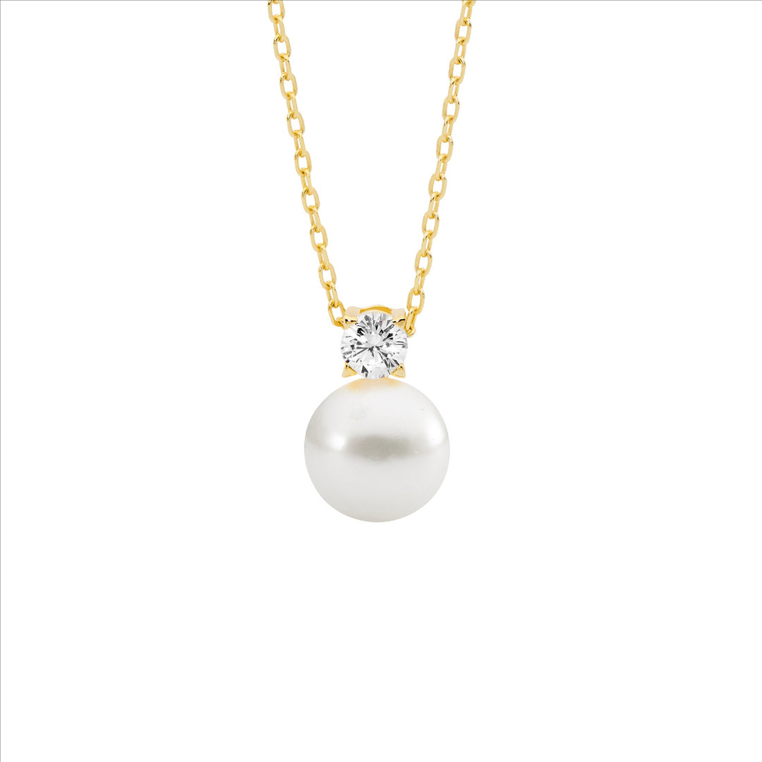 SS 4mm claw set wh cz, 9mm freshwater pearl pendant w/ gold plating