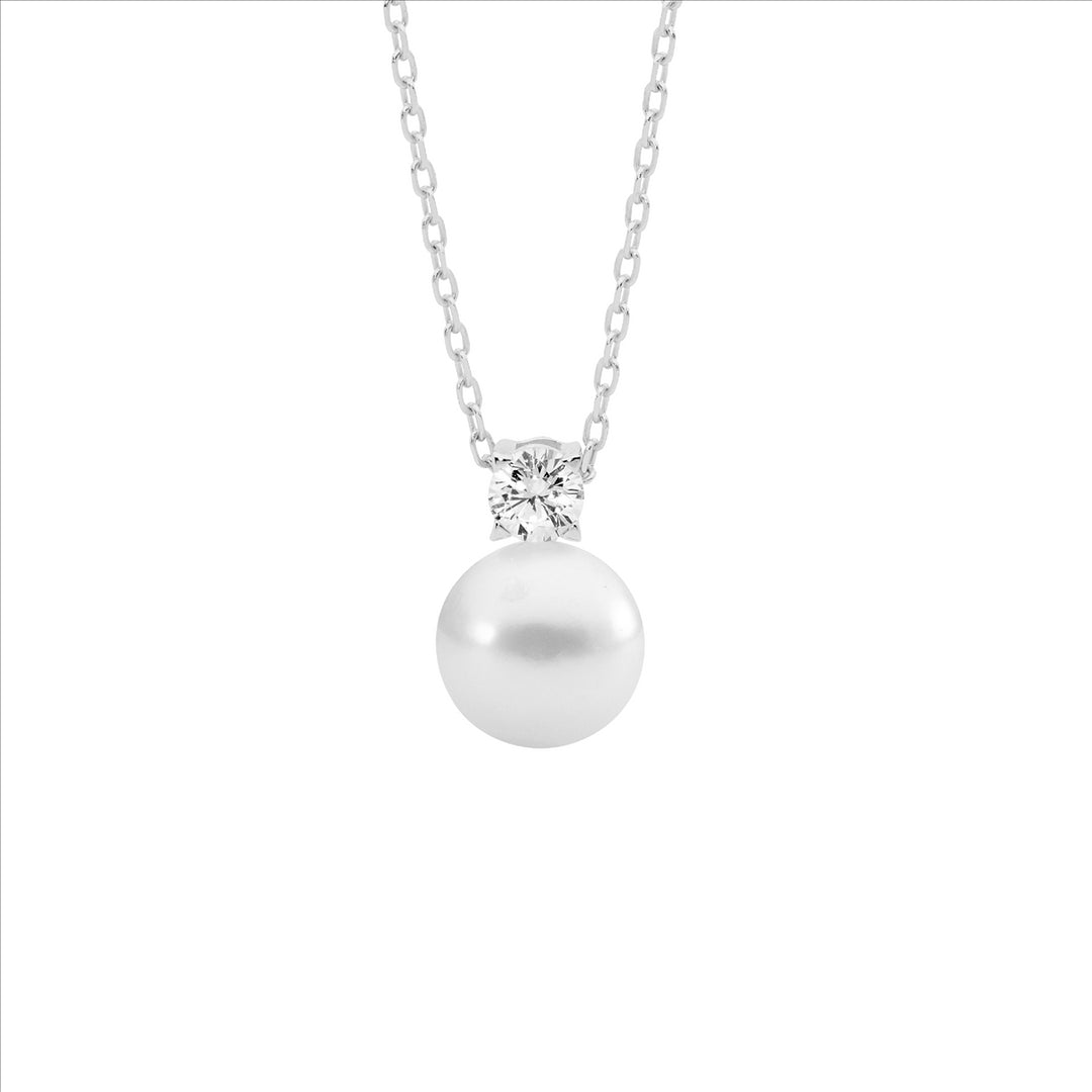 SS 4mm Claw Set WH CZ, 9mm Freshwater Pearl Pendant