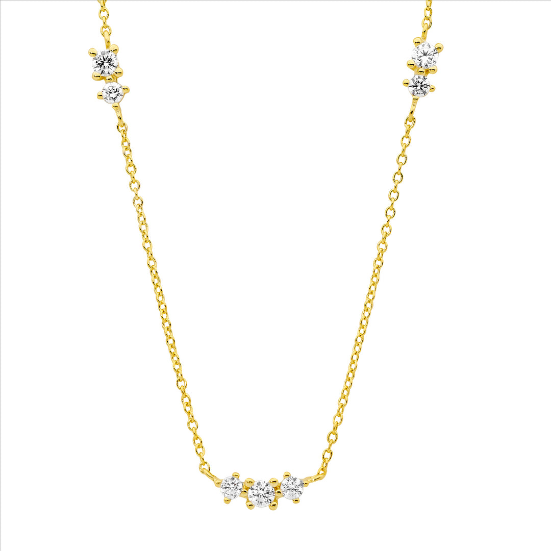 SS WH CZ x 3 Groups on 40cm Chain Plus 5cm ext. w/Gold Plating
