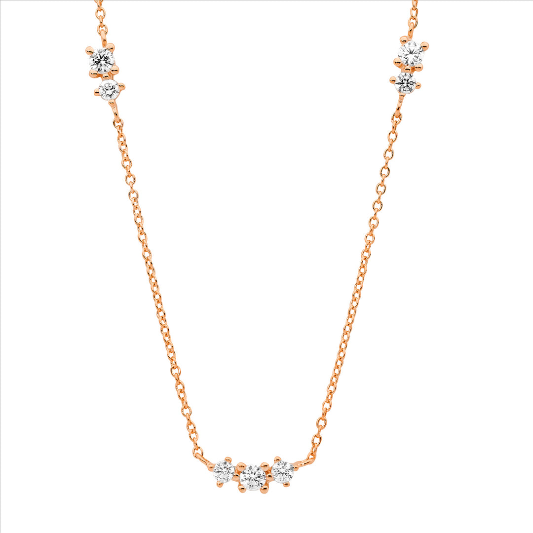 SS WH CZ x3 groups on 40cm Chain plus 5cm ext. w/Rose Gold Plating