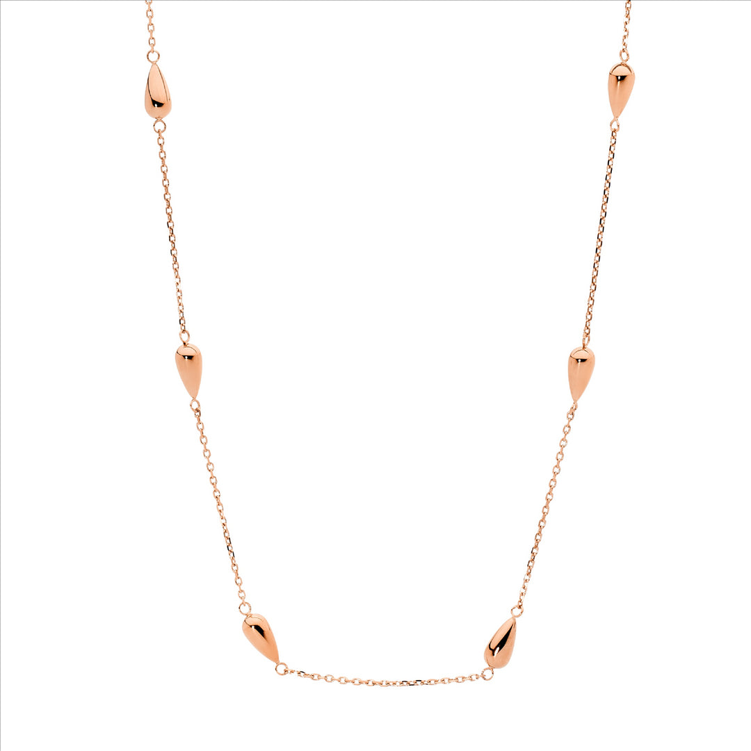 Stainless Steel Necklace 40+5cm w/ Tear Drops & Rose Gold IP Plating