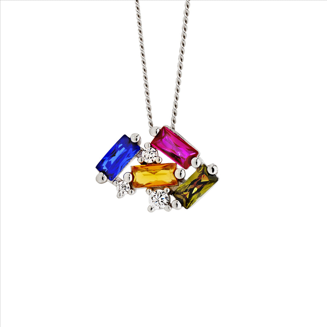 SS Staggered Rnd & Baguette Multi Colour CZ Pendant