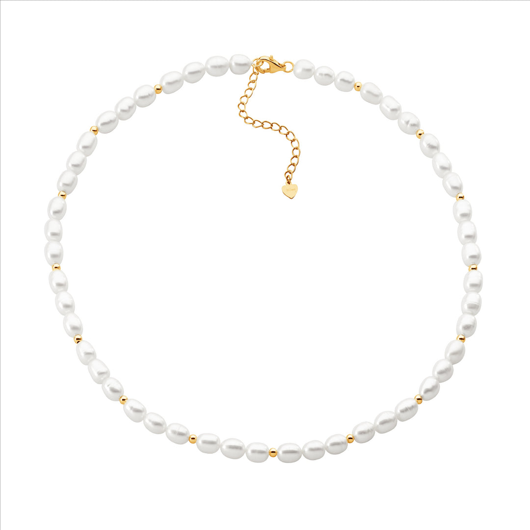 SS Gold Plated Beads w/Freshwater Pearl 40cm Necklace ext. chain