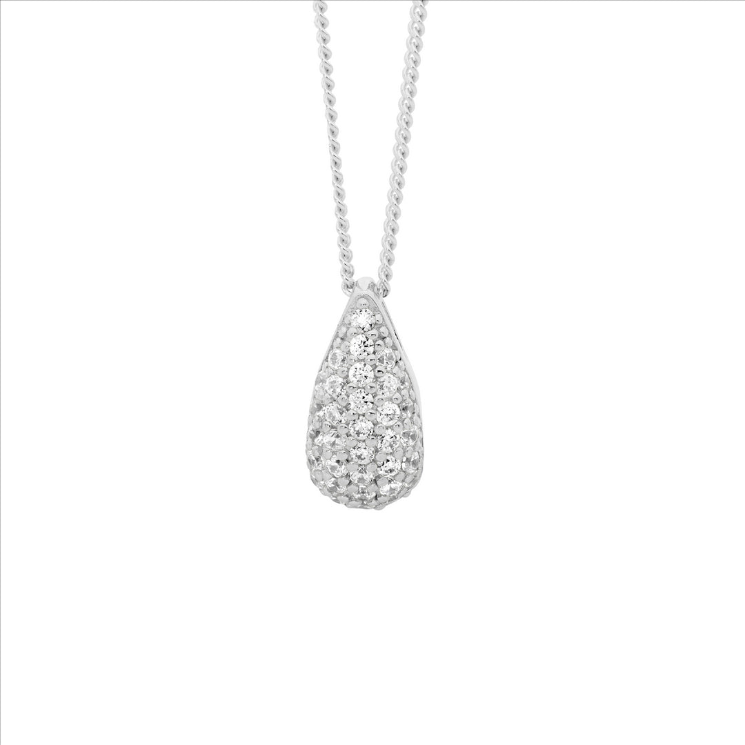SS WH CZ Pave 12mm Tear Drop Pendant