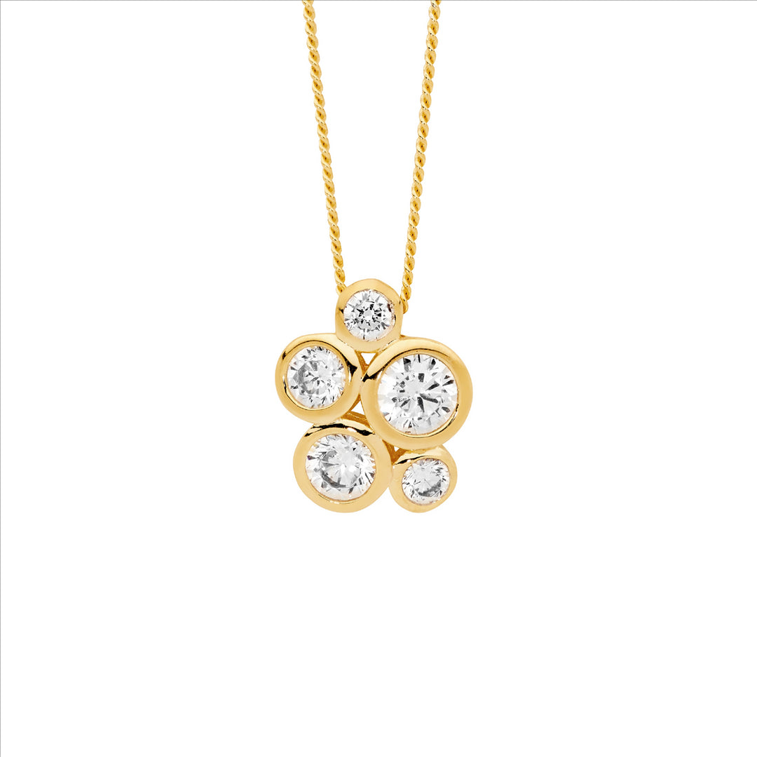 SS bezel set wh cz cluster pendant w/gold plating