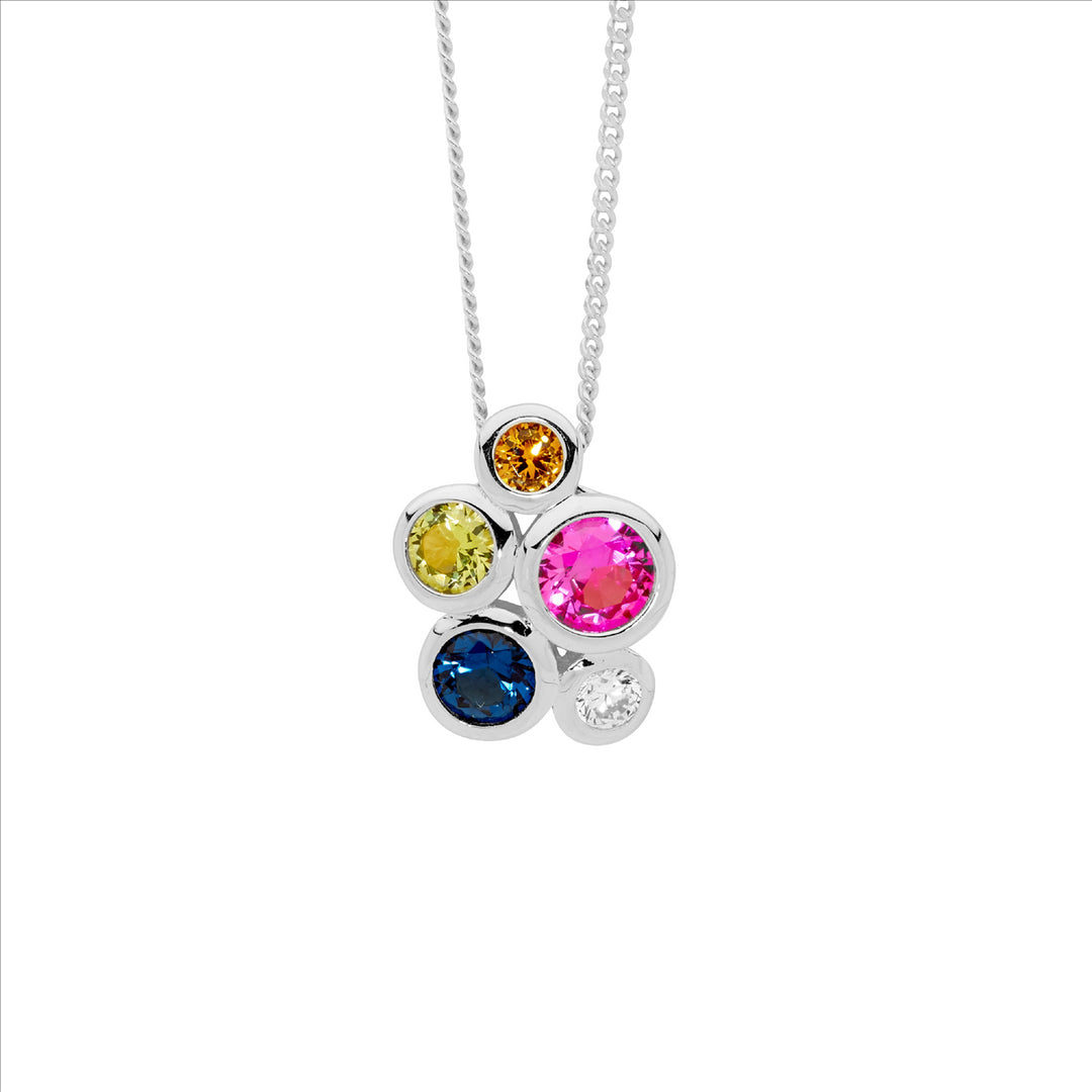 SS bezel set multi colour cz cluster pendant