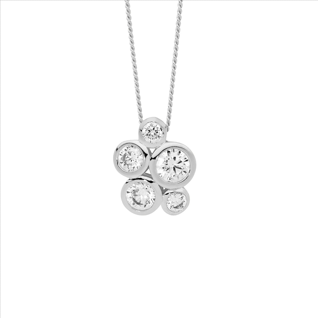 SS bezel set wh cz cluster pendant
