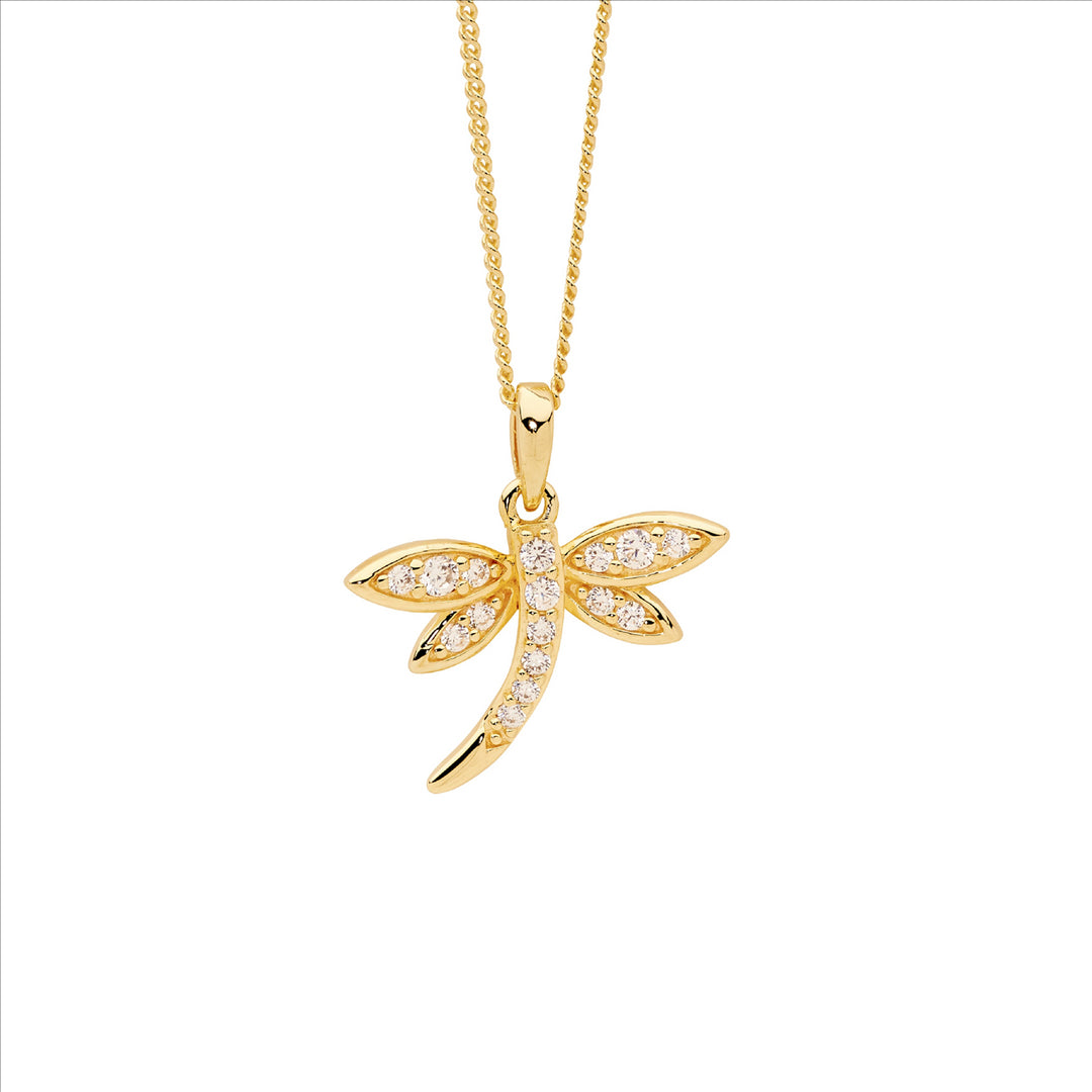 SS wh cz dragonfly pendant w/gold plating