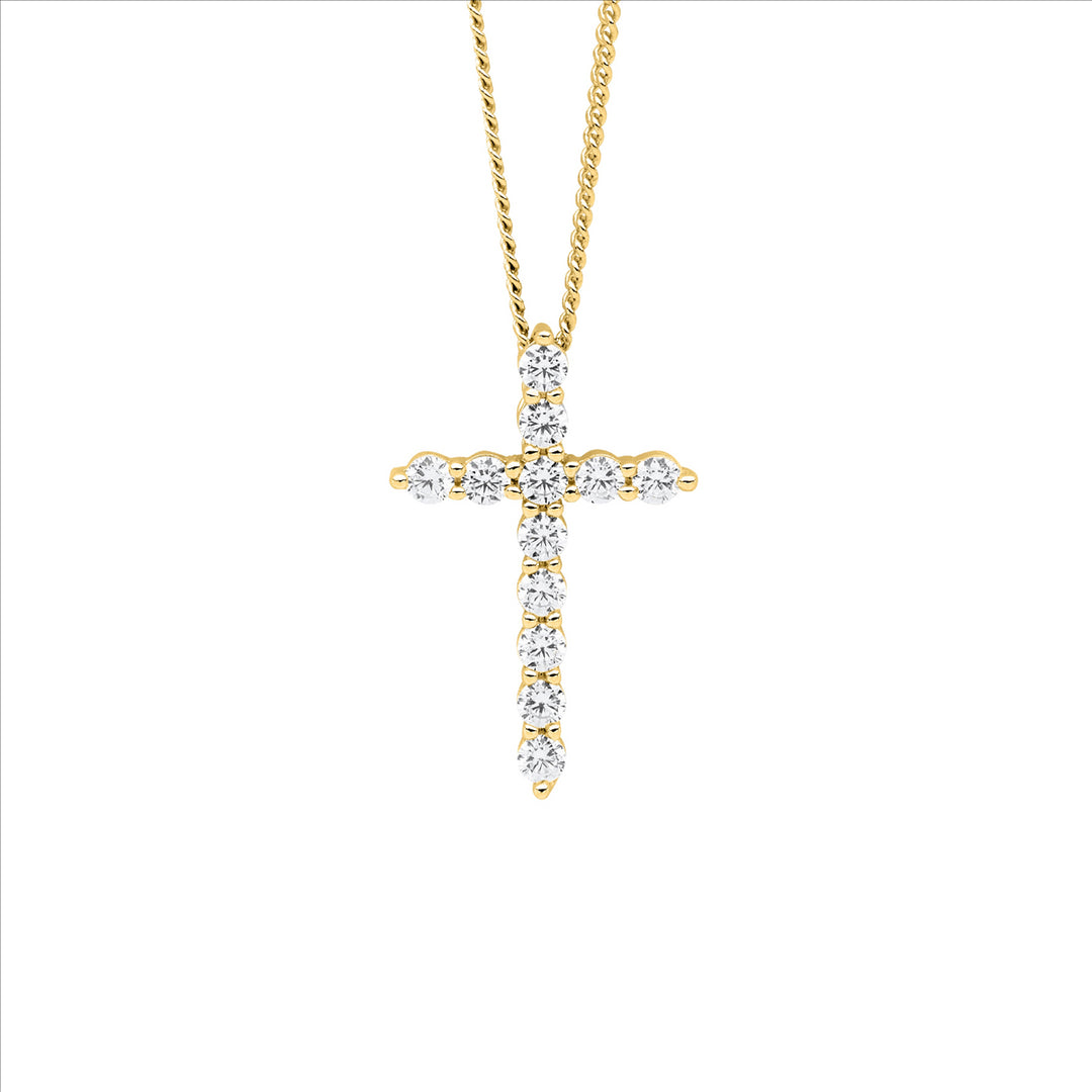 SS wh cz 19mm cross slider pendant w/gold plating