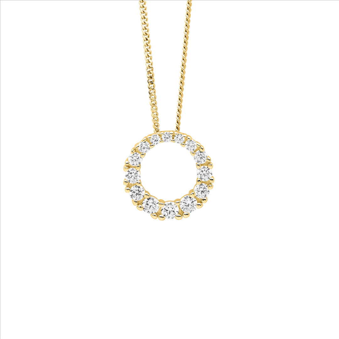 SS gradual wh cz 13mm circle pendant w/gold plating