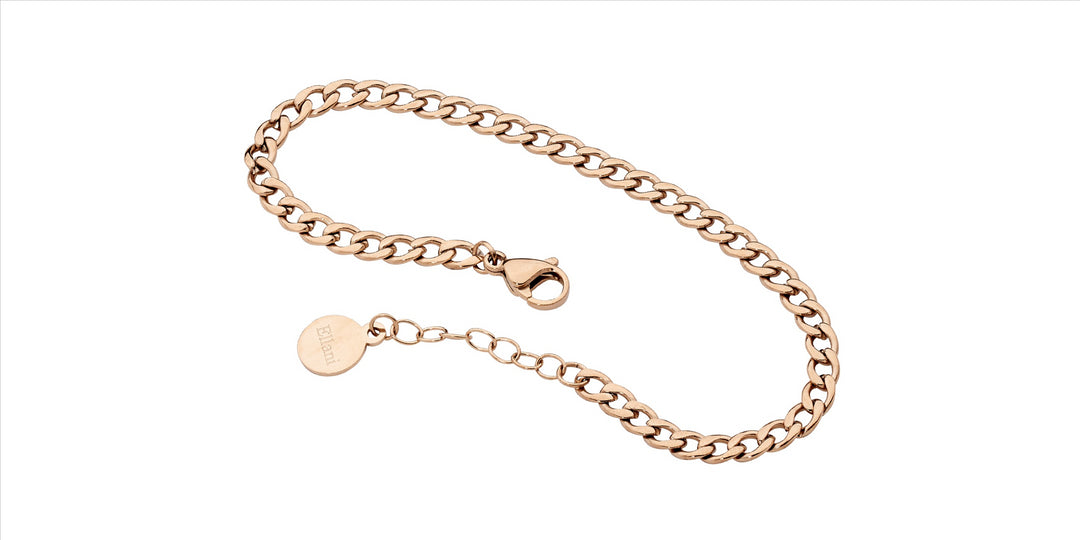 Stainless Steel Curb Chain Bracelet, 17cm+ ext. w/Rose Gold IP Plating
