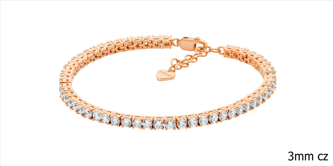 SS WH CZ 3mm Tennis Bracelet w/ext Chain & Rose Gold Plating
