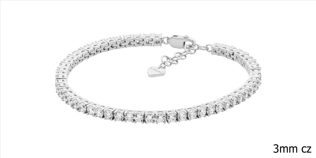 SS WH CZ 3mm Tennis Bracelet w/ext Chain
