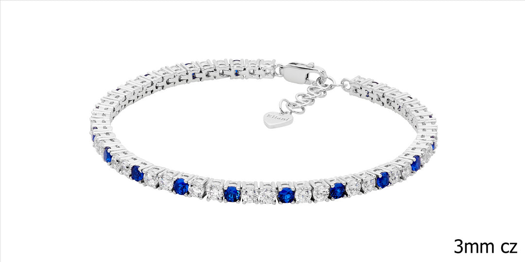 SS DK Blue & WH 3mm CZ Tennis Bracelet w/ext Chain
