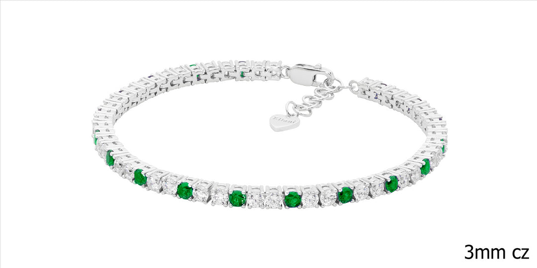 SS Green & WH 3mm CZ Tennis Bracelet w/ext Chain