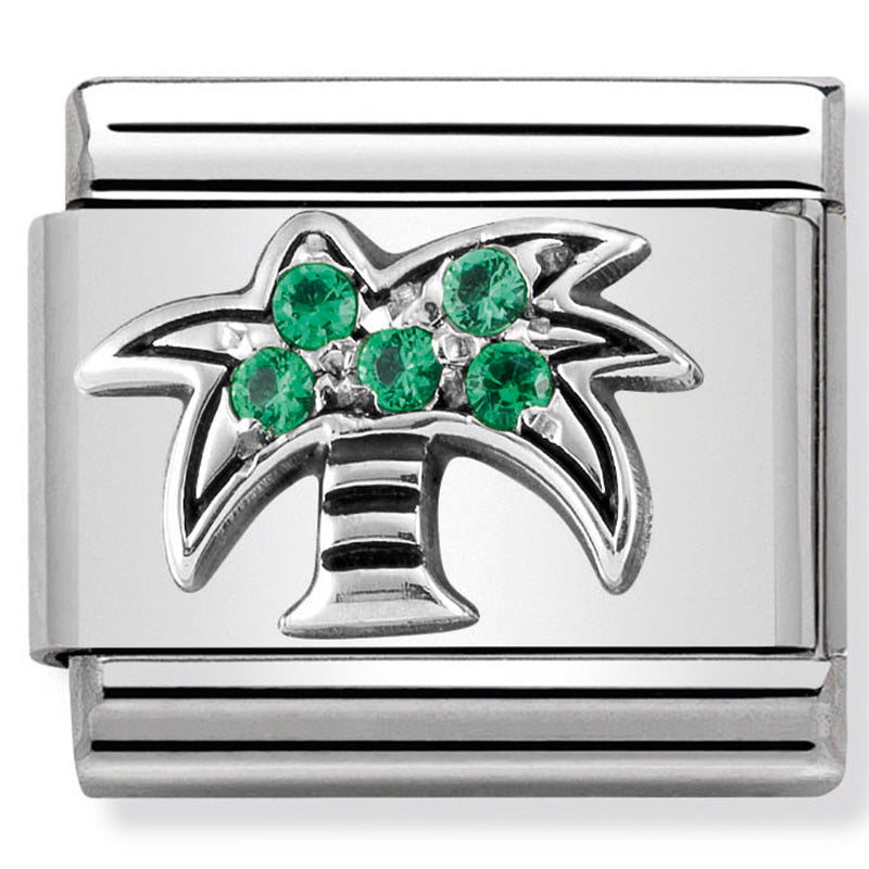 Nomination - classic symbols st/steel, cubic zirconia & silver 925 (green palm tree)