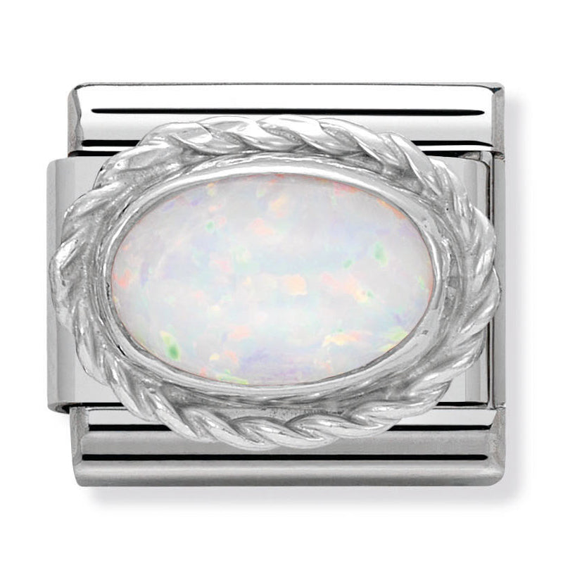Classic Hard Stones St/Steel, Rich Silver 925, Twist Detail (White Opal)