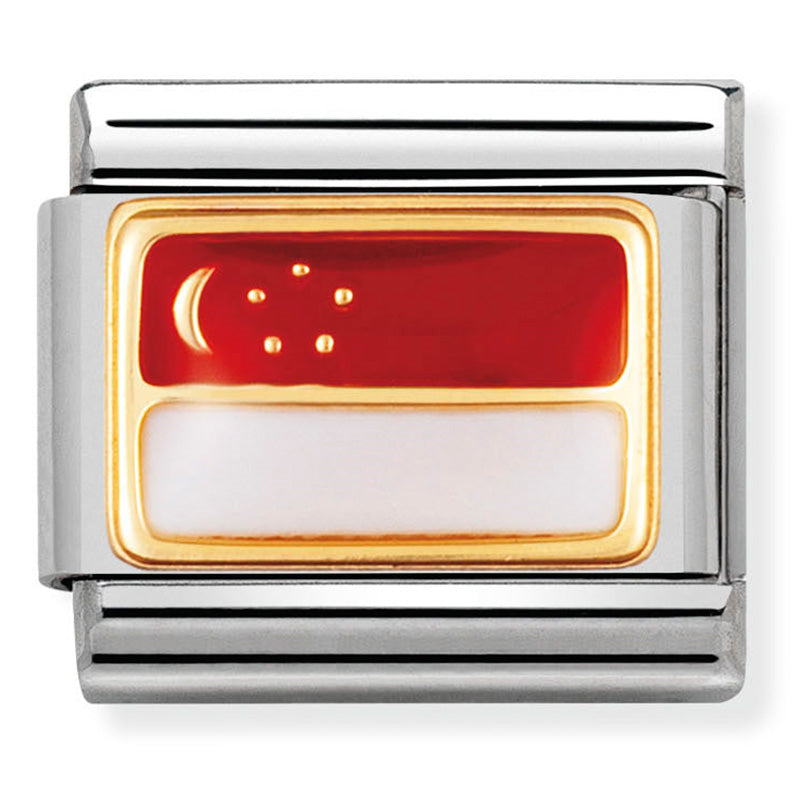 Classic Asia Flag St/Steel, Enamel & 18 Carat Gold (Singapore)