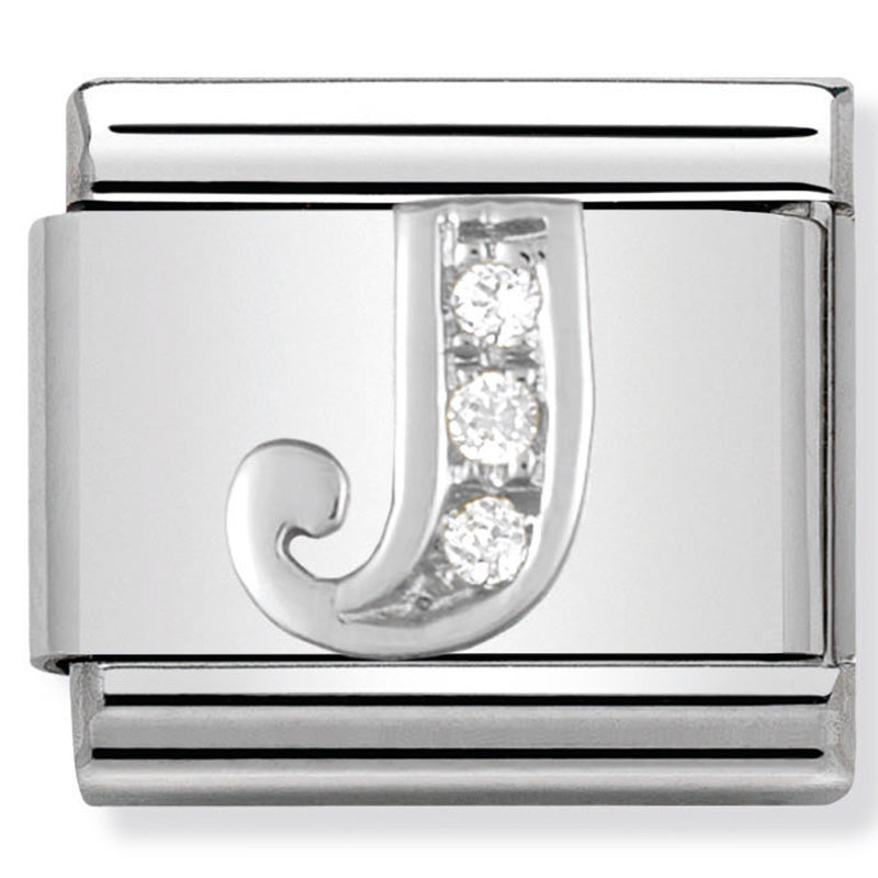 Classic Alphabet St/Steel, Cubic Zirconia & Silver 925 (Letter J)