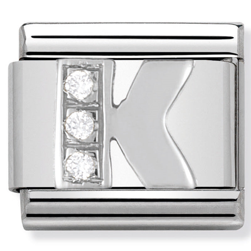 P Classic Alphabet St/Steel, Cubic Zirconia & Silver 925 (Letter K)