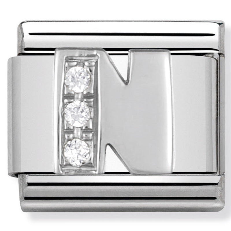Classic Alphabet St/Steel, Cubic Zirconia & Silver 925 (Letter N)