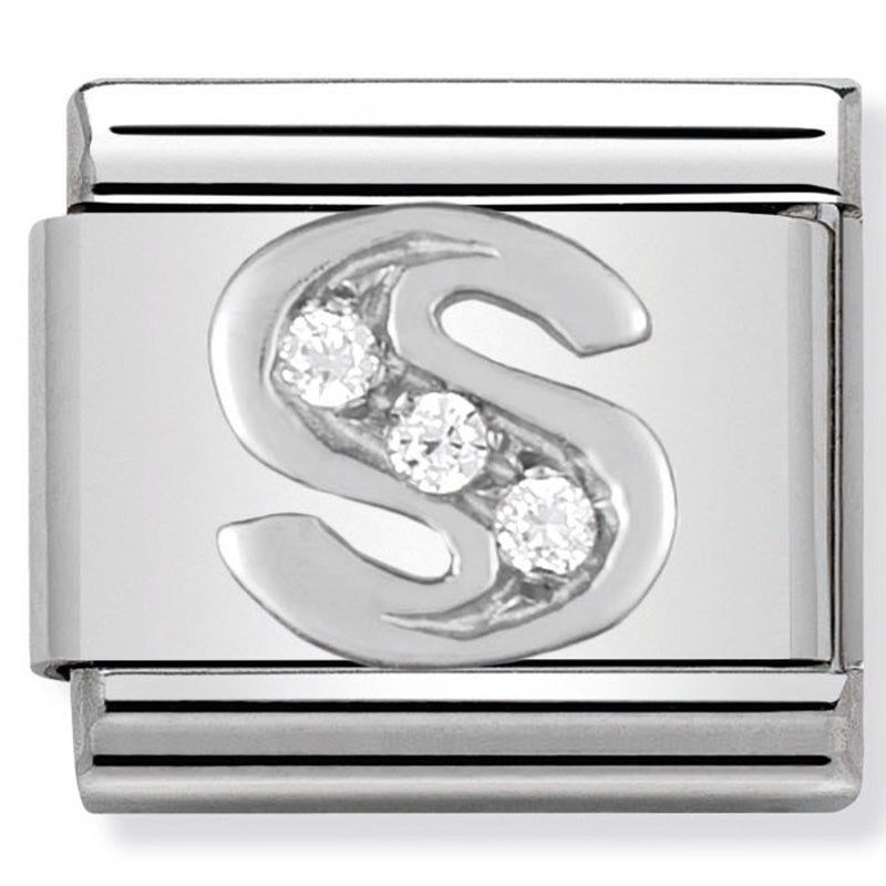 Nominaiton - Classic ALPHABET st/steel, CZ & silver 925 (Letter S)