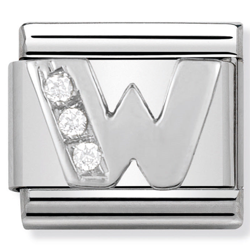Classic Alphabet St/Steel, Cubic Zirconia & Silver 925 (Letter W)