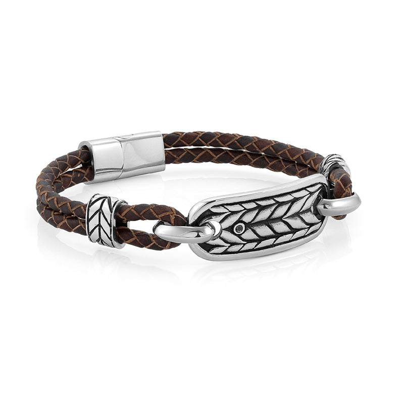 Instinct Bracelet Marina Rope Design, In S/Steel, Leather With Stone (Brown)